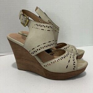 Restricted Women's Beige Tan Laser Cut Wedge Heels Sandals Shoes Size 7.5